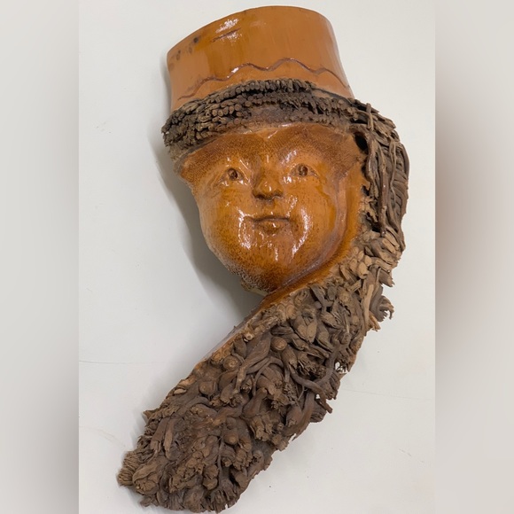 Vintage Hand Carved Native American Folk Art Bamboo Tree Root Face Mask - Picture 4 of 16